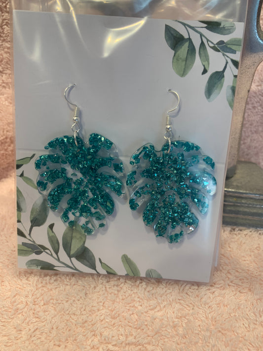 Monstera green sparkles' earrings