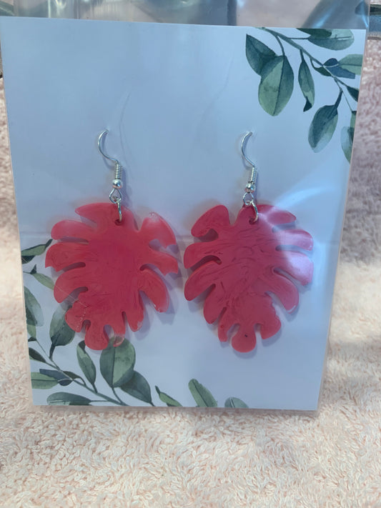 Monstera pink earrings