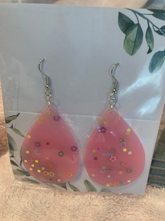 Tear drops of pink star sparkles'  earrings