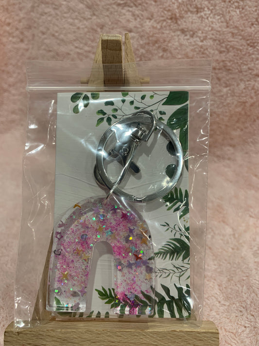 Keyring with clip "Rainbow with pink sparkles' & stars  "