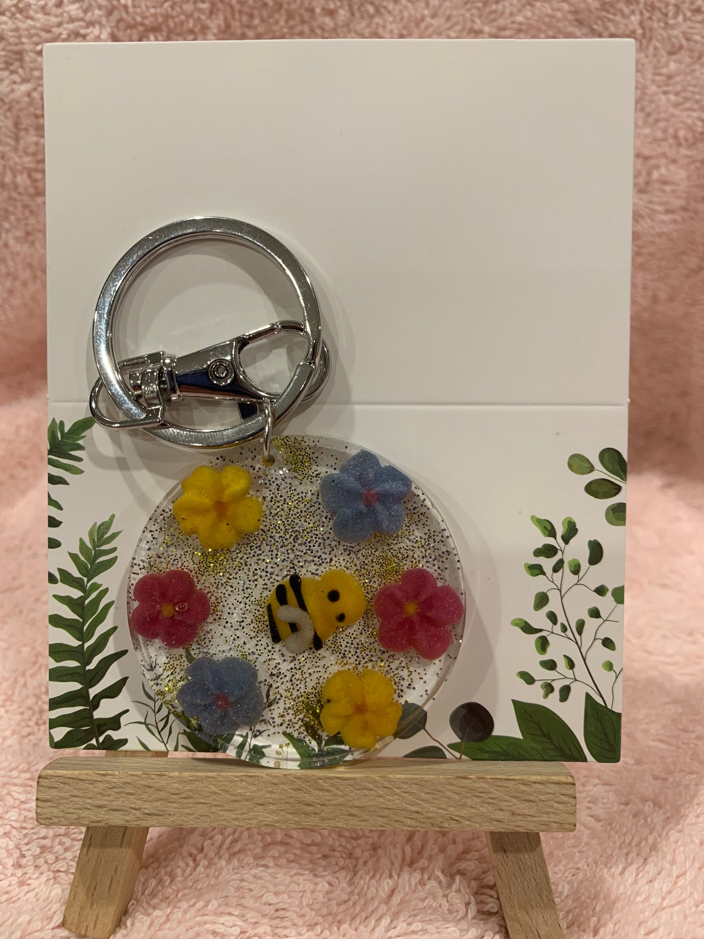 Key ring with clip "Flowers & Bee"