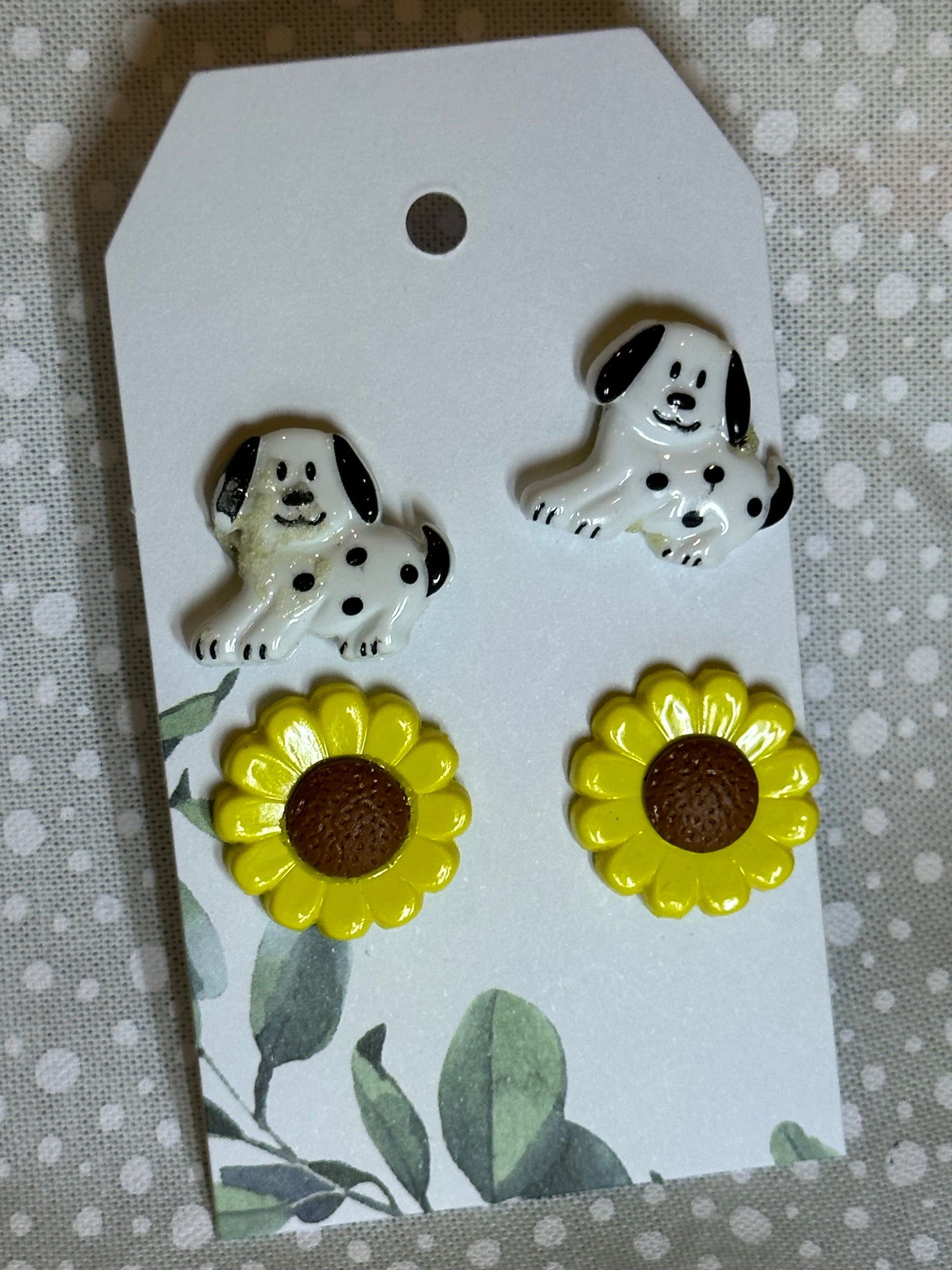 Sweet puppy and sunflower stud earrings