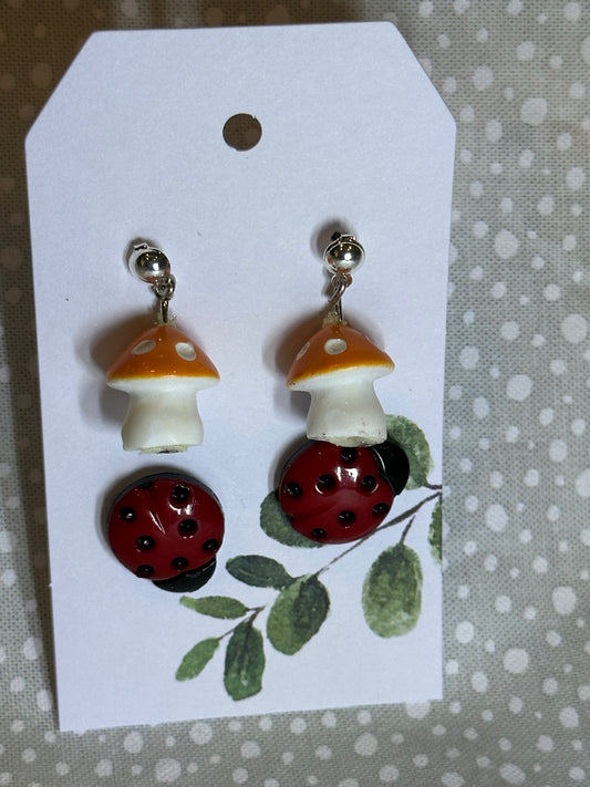 Ladybugs and magic mushys stud / hooks earrings