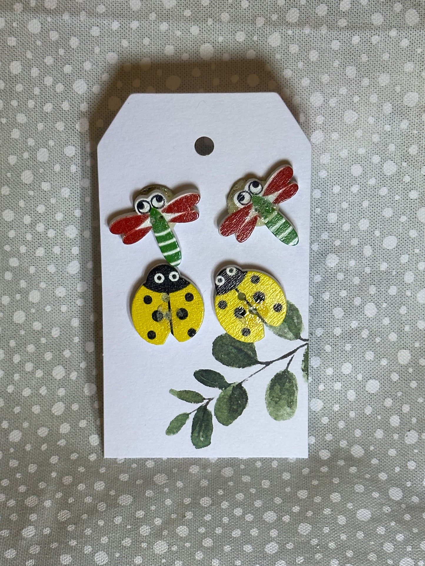 Ladybugs & dragonflys stud earrings